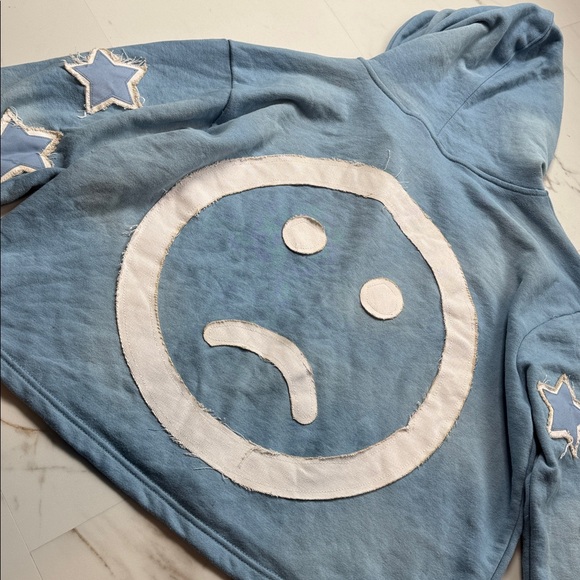 Lost Mileage Sky Blue Frown Hoodie Sz L Streetwear Y2K Style Limited Streetwear - Picture 10 of 12